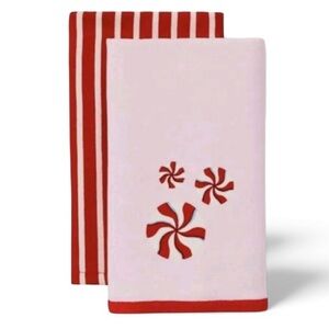 Target Wondershop Christmas Pink Peppermint Swirl Stripe Holiday Hand Towels Set